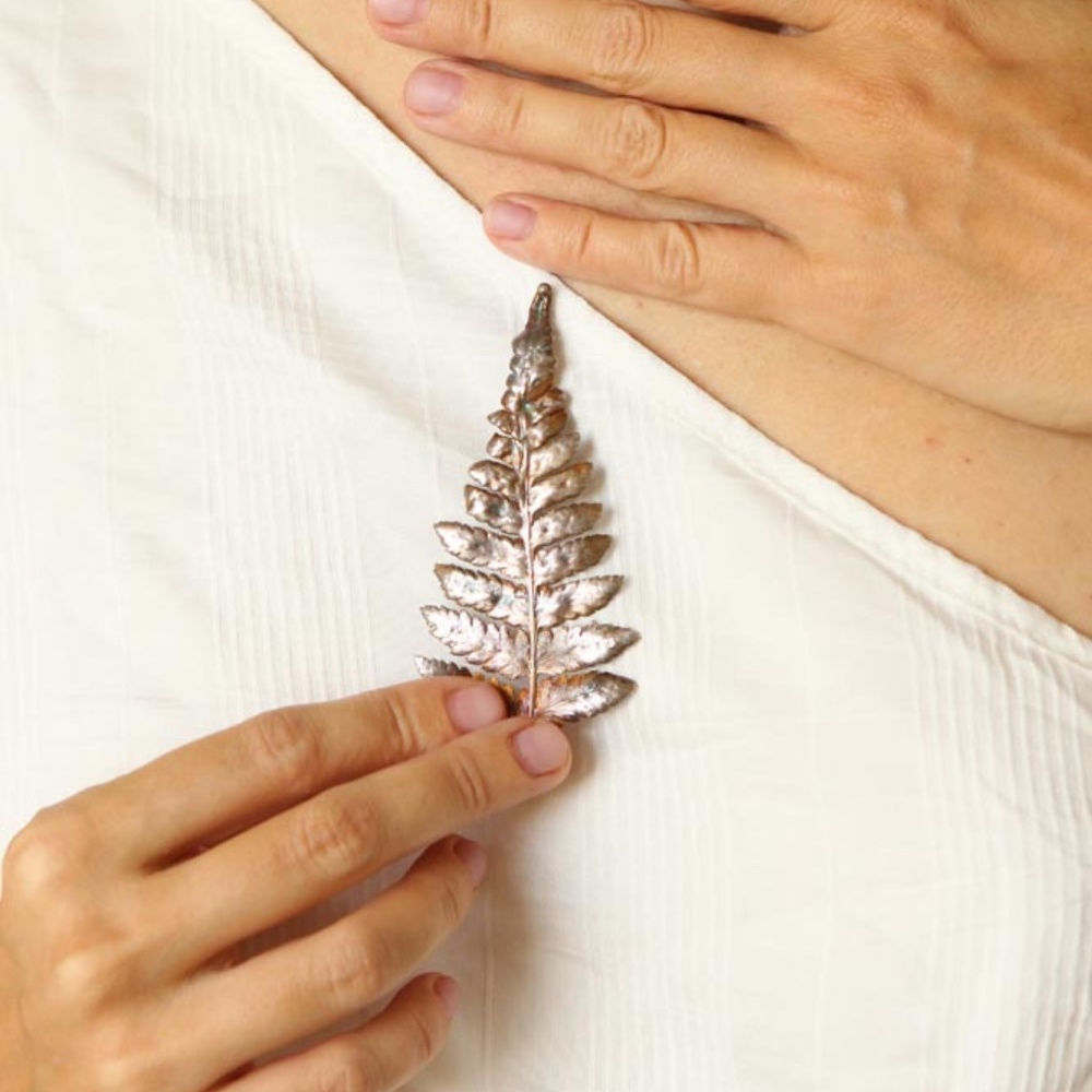 Fern leaf pendant in colored silver